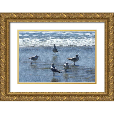 Beachgoers Gold Ornate Wood Framed Art Print with Double Matting by Romita, Denise