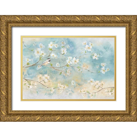 Dogwood Chickadee Gold Ornate Wood Framed Art Print with Double Matting by Coulter, Cynthia