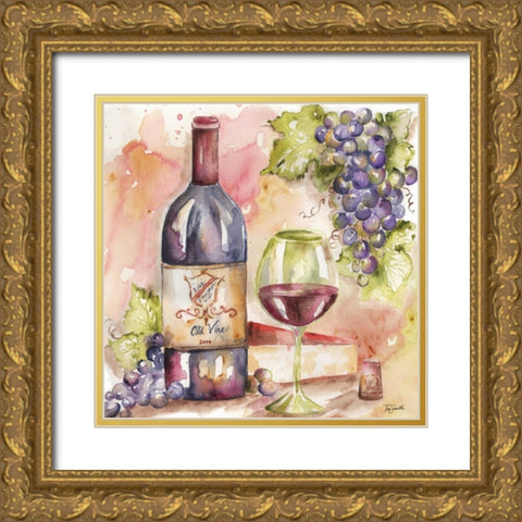 Watercolor Wine I Gold Ornate Wood Framed Art Print with Double Matting by Tre Sorelle Studios