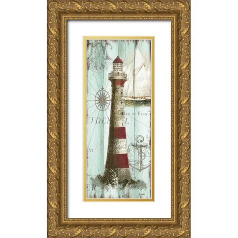 Antique La Mer Lighthouse Panel I Gold Ornate Wood Framed Art Print with Double Matting by Tre Sorelle Studios