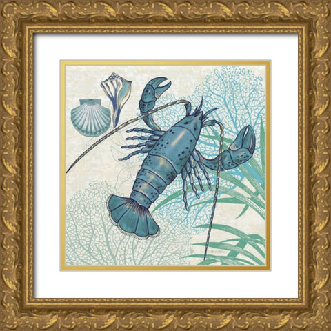 Oceana Indigo Sea Life I Gold Ornate Wood Framed Art Print with Double Matting by Gladding, Pamela