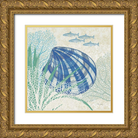 Oceana Indigo Shells III Gold Ornate Wood Framed Art Print with Double Matting by Gladding, Pamela