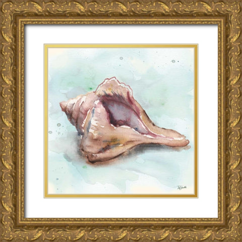 Watercolor Shells III Gold Ornate Wood Framed Art Print with Double Matting by Tre Sorelle Studios