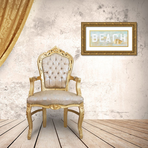 Rustic Beach Sign I Gold Ornate Wood Framed Art Print with Double Matting by Dundon, Caitlin