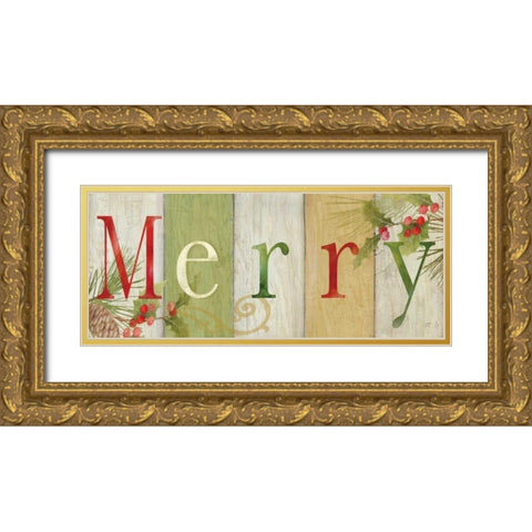 Merry Rustic Sign I Gold Ornate Wood Framed Art Print with Double Matting by Coulter, Cynthia