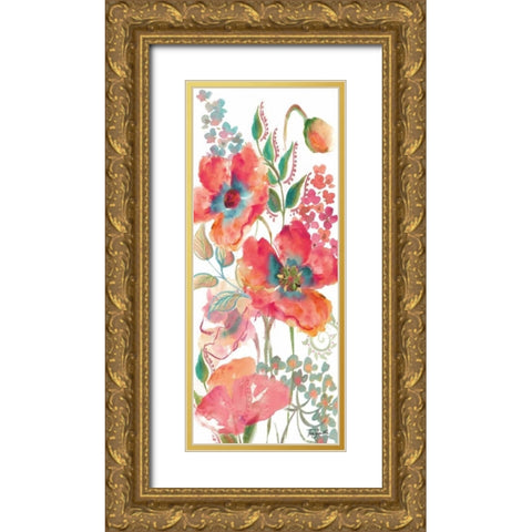 Bohemian Poppies Pink/Teal I Gold Ornate Wood Framed Art Print with Double Matting by Tre Sorelle Studios