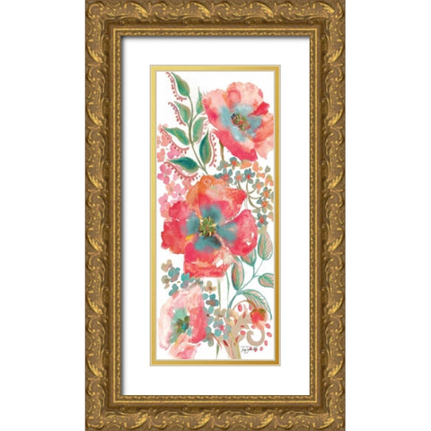 Bohemian Poppies Pink/Teal II Gold Ornate Wood Framed Art Print with Double Matting by Tre Sorelle Studios