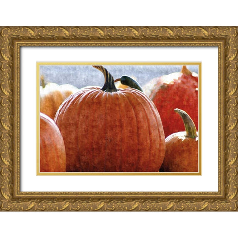 Fall Pumpkin Gold Ornate Wood Framed Art Print with Double Matting by Romita, Denise