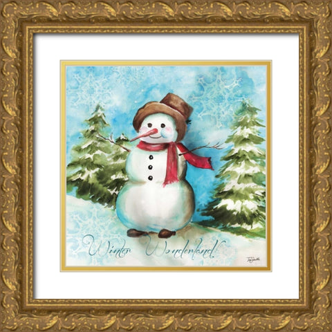 Watercolor Snowmen II Gold Ornate Wood Framed Art Print with Double Matting by Tre Sorelle Studios