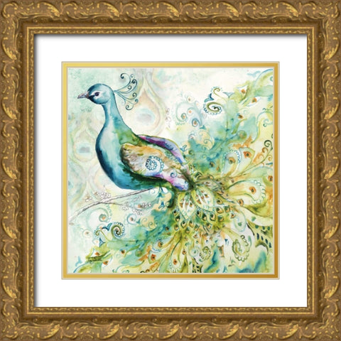 Bohemian Peacocks II Gold Ornate Wood Framed Art Print with Double Matting by Tre Sorelle Studios