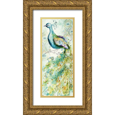 Bohemian Peacocks Panel II Gold Ornate Wood Framed Art Print with Double Matting by Tre Sorelle Studios