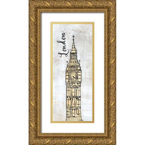 Around the World Panel III Gold Ornate Wood Framed Art Print with Double Matting by Dundon, Caitlin