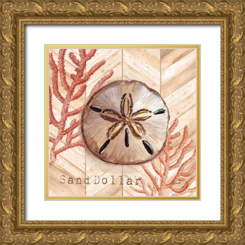 Chevron Shells Coral II Gold Ornate Wood Framed Art Print with Double Matting by Tre Sorelle Studios