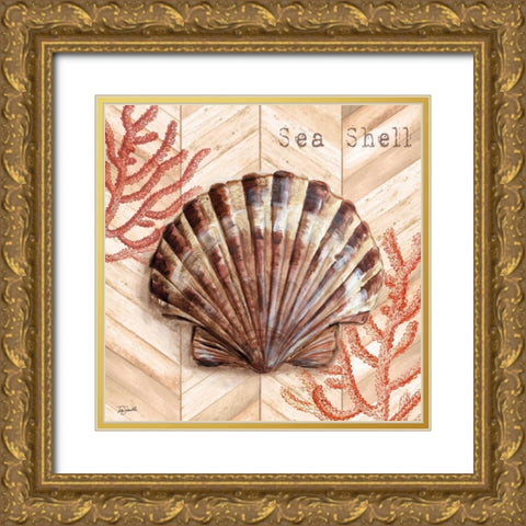 Chevron Shells Coral IV Gold Ornate Wood Framed Art Print with Double Matting by Tre Sorelle Studios