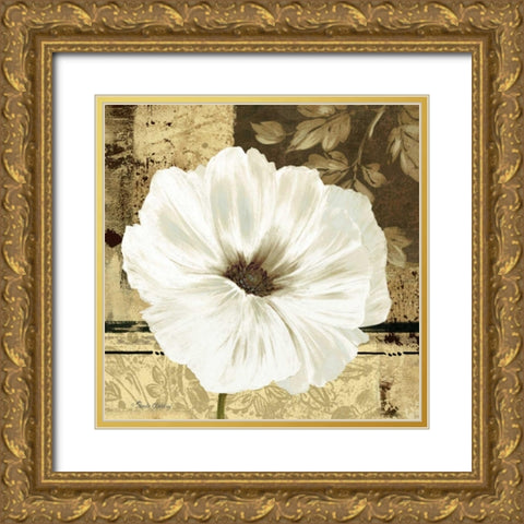 Poppies in Grey II Gold Ornate Wood Framed Art Print with Double Matting by Gladding, Pamela