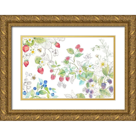 Berries and Bees I Gold Ornate Wood Framed Art Print with Double Matting by Coulter, Cynthia