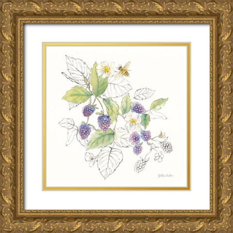 Berries and Bees III Gold Ornate Wood Framed Art Print with Double Matting by Coulter, Cynthia