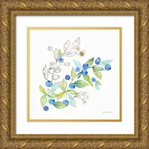 Berries and Bees IV Gold Ornate Wood Framed Art Print with Double Matting by Coulter, Cynthia