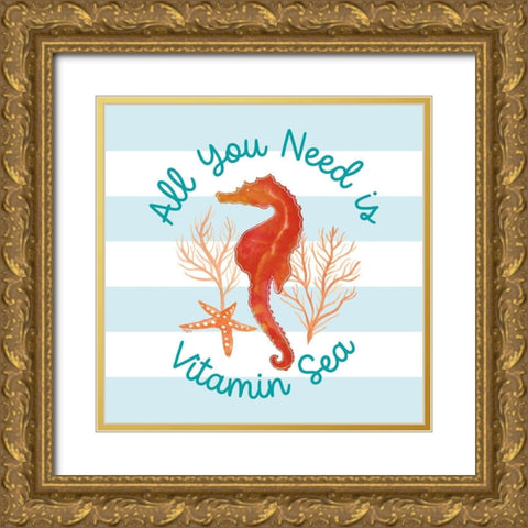 Coral Aqua V Gold Ornate Wood Framed Art Print with Double Matting by Reed, Tara