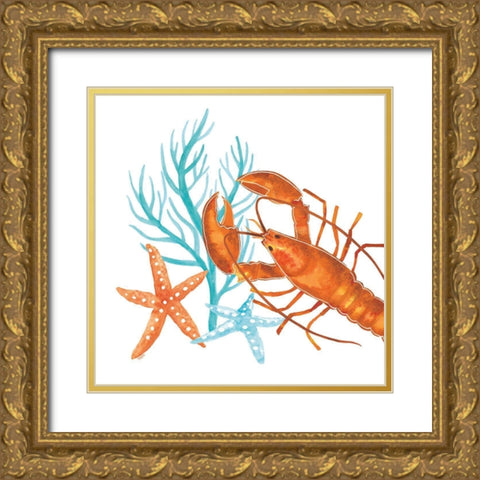 Coral Aqua X Gold Ornate Wood Framed Art Print with Double Matting by Reed, Tara