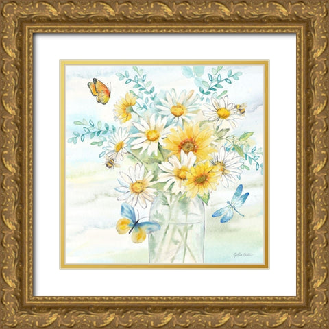 Daisy Days III clean Gold Ornate Wood Framed Art Print with Double Matting by Coulter, Cynthia