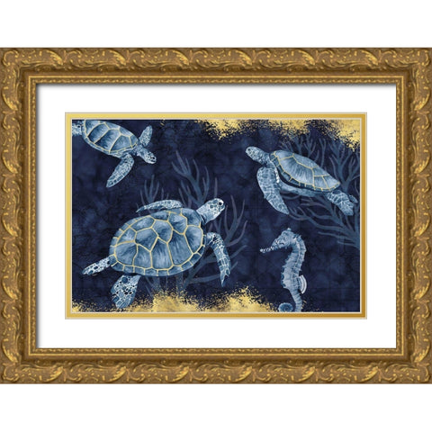 Deep  Blue Sea II on Blue Gold Gold Ornate Wood Framed Art Print with Double Matting by Reed, Tara