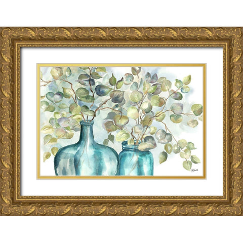 Eucalyptus  in Mason Jar I Gold Ornate Wood Framed Art Print with Double Matting by Tre Sorelle Studios