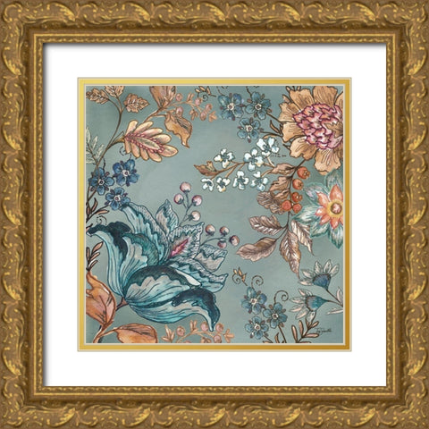 Garden  Vines II on Teal Gold Ornate Wood Framed Art Print with Double Matting by Tre Sorelle Studios