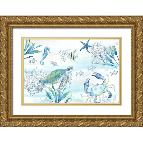 Great Blue Sea I Gold Ornate Wood Framed Art Print with Double Matting by Coulter, Cynthia