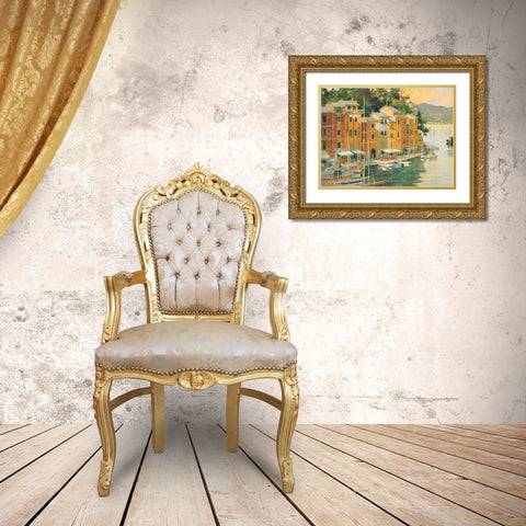 Portofino View Gold Ornate Wood Framed Art Print with Double Matting by Simandle, Marilyn