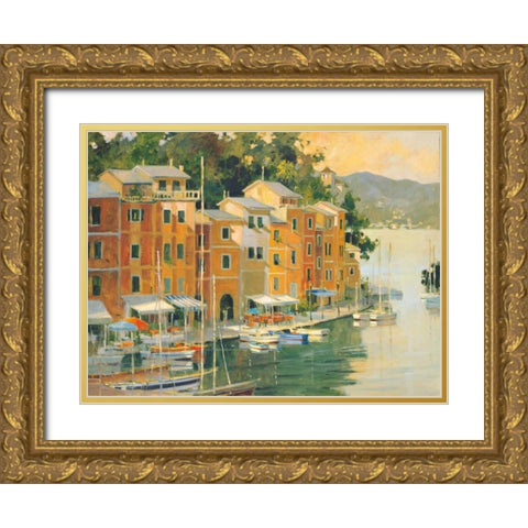 Portofino View Gold Ornate Wood Framed Art Print with Double Matting by Simandle, Marilyn