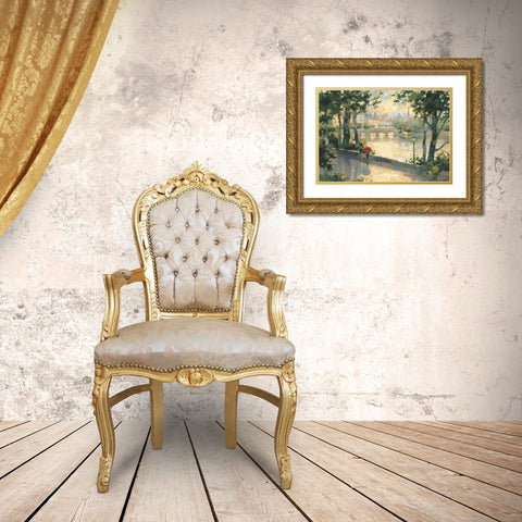 Paris Evening Gold Ornate Wood Framed Art Print with Double Matting by Simandle, Marilyn