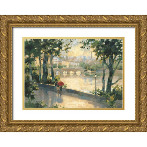 Paris Evening Gold Ornate Wood Framed Art Print with Double Matting by Simandle, Marilyn
