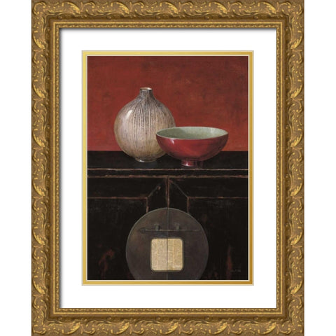 Asian Armoire - Noir Gold Ornate Wood Framed Art Print with Double Matting by Fisk, Arnie