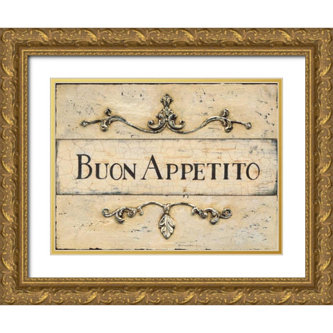 Buon Appetito Plaque Gold Ornate Wood Framed Art Print with Double Matting by Fisk, Arnie