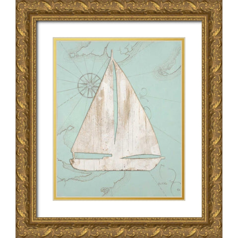 Coastal Sailboat  Gold Ornate Wood Framed Art Print with Double Matting by Fisk, Arnie