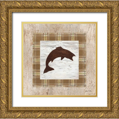 Jumping Salmon Gold Ornate Wood Framed Art Print with Double Matting by Fisk, Arnie