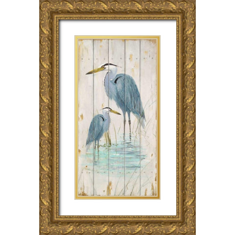Blue Heron Duo Gold Ornate Wood Framed Art Print with Double Matting by Fisk, Arnie