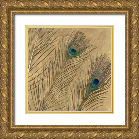 Leafed Peacock Feathers  Gold Ornate Wood Framed Art Print with Double Matting by Fisk, Arnie