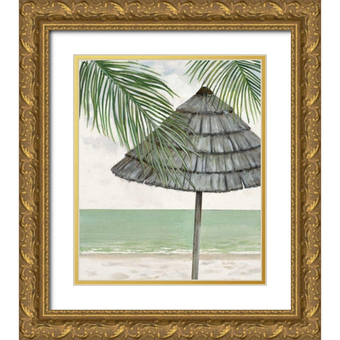 Seaside Palapa Gold Ornate Wood Framed Art Print with Double Matting by FISK, Arnie