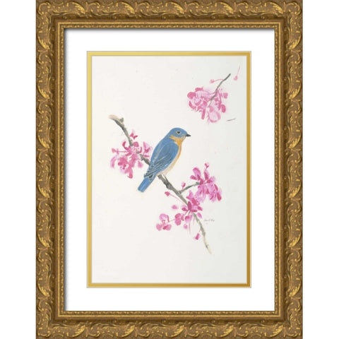 Bird in Blue Gold Ornate Wood Framed Art Print with Double Matting by FISK, Arnie