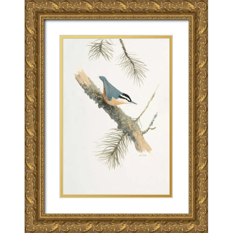 Bird in Grey Gold Ornate Wood Framed Art Print with Double Matting by FISK, Arnie