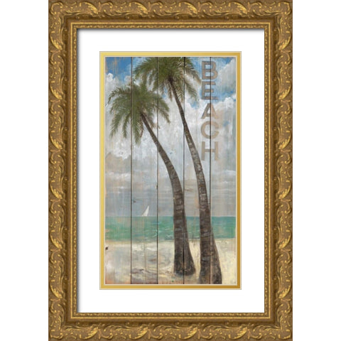 Beach Sign Gold Ornate Wood Framed Art Print with Double Matting by Fisk, Arnie