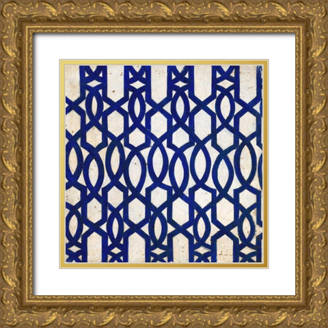 Lapis Lattice Tile Gold Ornate Wood Framed Art Print with Double Matting by Fisk, Arnie
