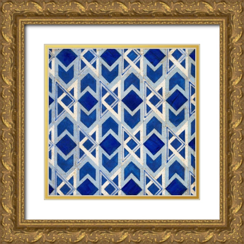 Lapis Geometric Tile Gold Ornate Wood Framed Art Print with Double Matting by Fisk, Arnie