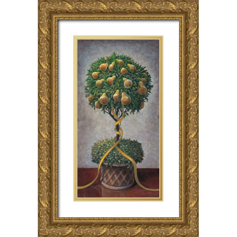 Holiday Pear Topiary Gold Ornate Wood Framed Art Print with Double Matting by Fisk, Arnie