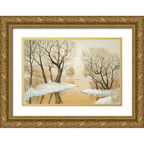 Winter Lake Gold Ornate Wood Framed Art Print with Double Matting by Fisk, Arnie