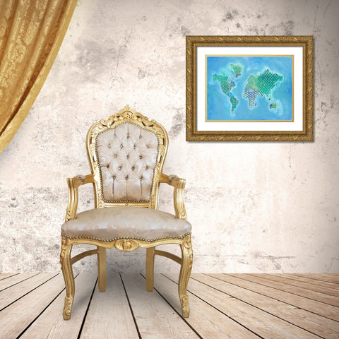 Global Patterned World Map Gold Ornate Wood Framed Art Print with Double Matting by Fisk, Arnie