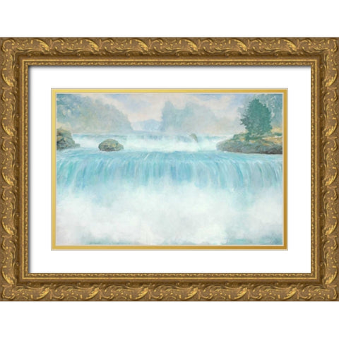 Plein Air Waterfall Gold Ornate Wood Framed Art Print with Double Matting by Fisk, Arnie