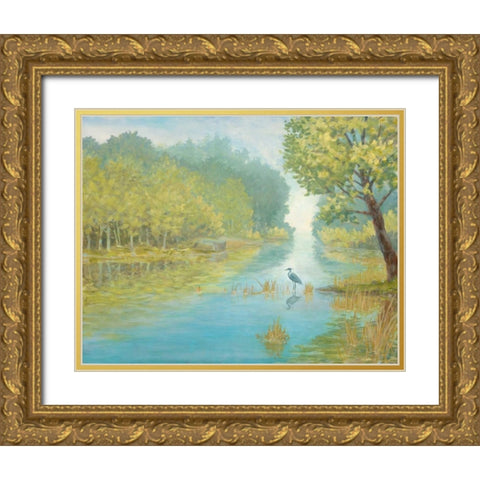 Still Heron Landscape Gold Ornate Wood Framed Art Print with Double Matting by Fisk, Arnie